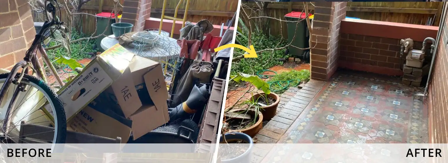 Deceased estate clearance before and after cluttered patio